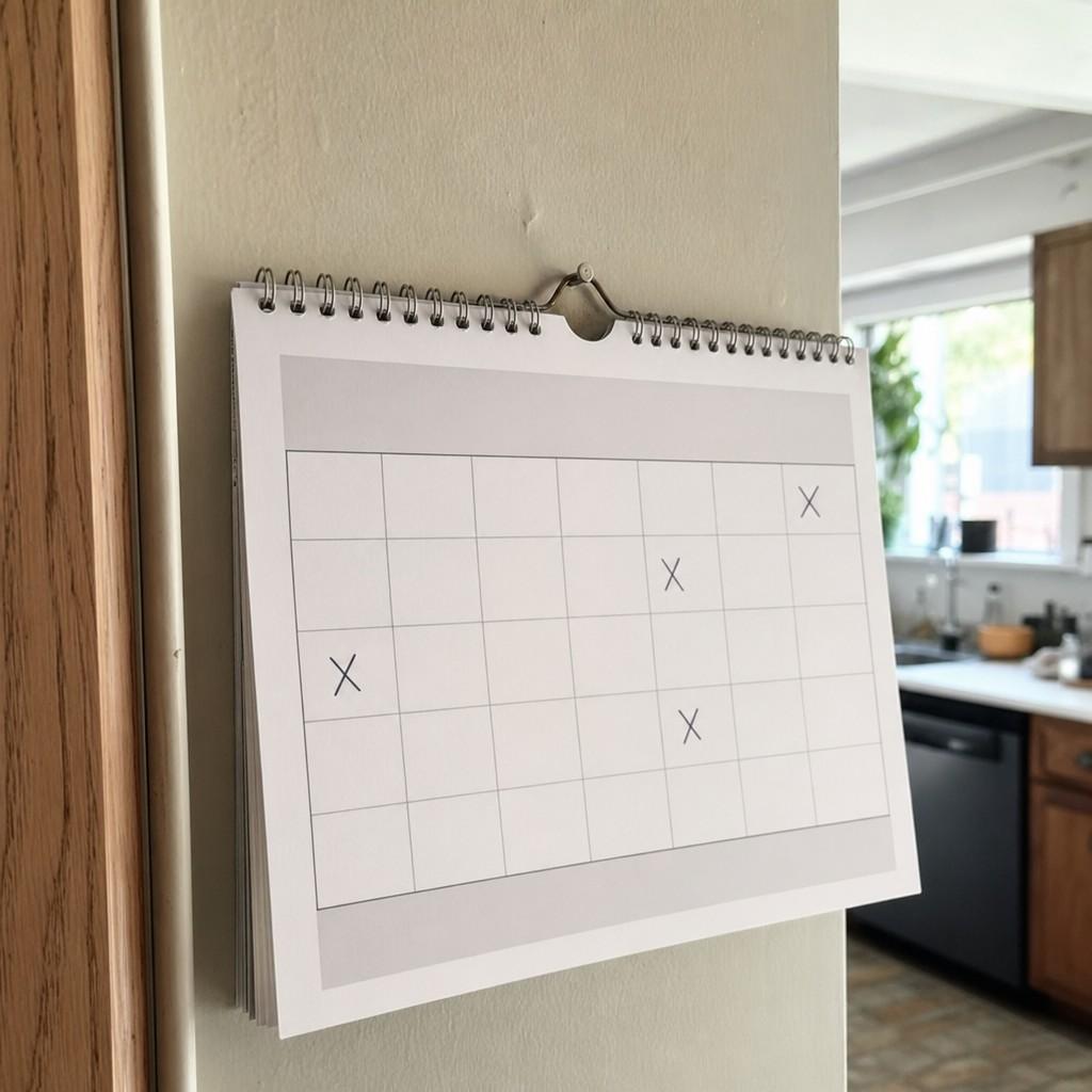 A wall calendar with a few run days marked